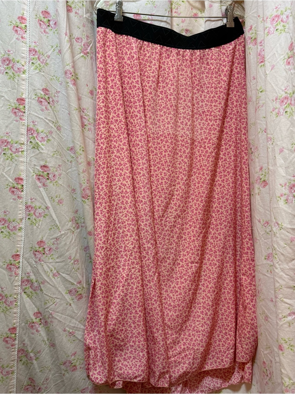 LuLaRoe Pink Floral Maxi Skirt with Black Waistband